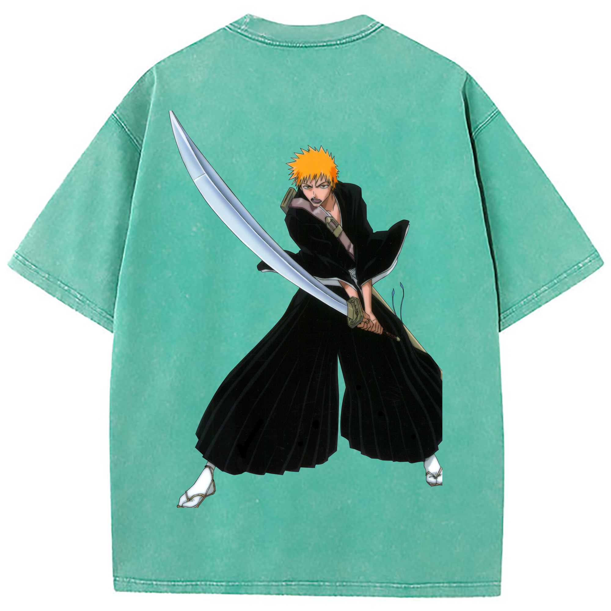 （画像用） ブリーチ 黒崎一護（くろさき いちご）BLEACH Kurosaki Ichigo 綿100% ヴィンテージ風 半袖Tシャツ（背面プリント）